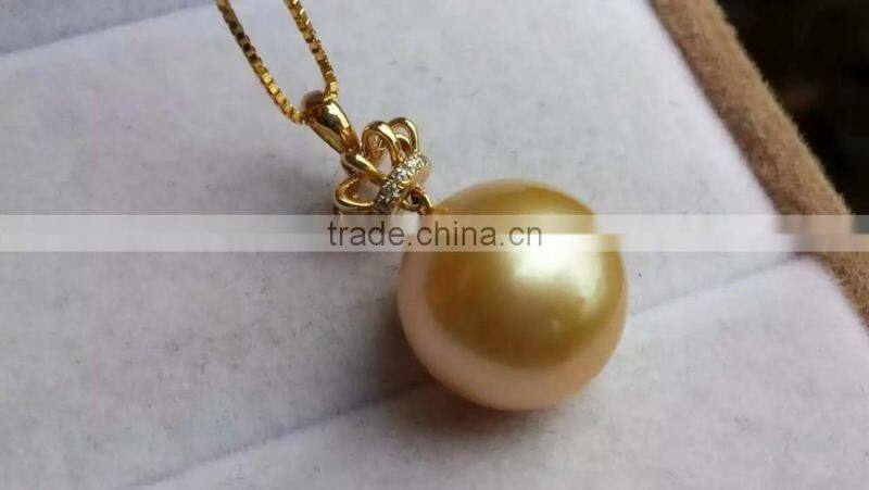 wholesale 10mm golden south sea pearl pendant necklace