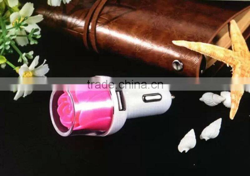 LED Light Rose Shape Dual USB Port Car Charger For Phone