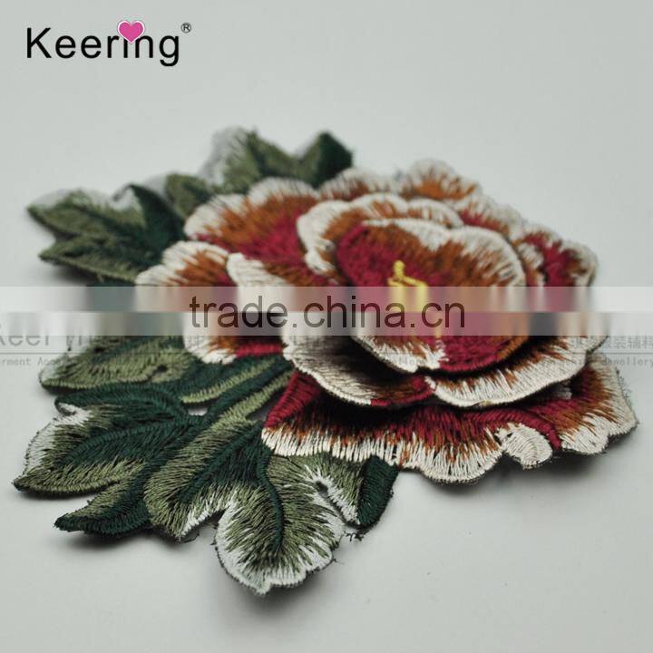 2017 new arrival designs beautiful embroidery patch flower applique from keering WEF-763
