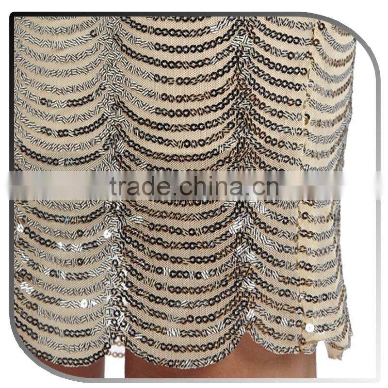 Shiny Golden Scallop Trims Lady Sequin Skirt