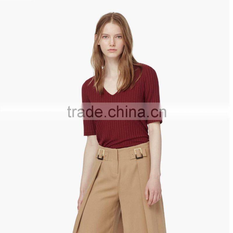 slim women t shirt design ribbed top long sleeve tight t shirt for women