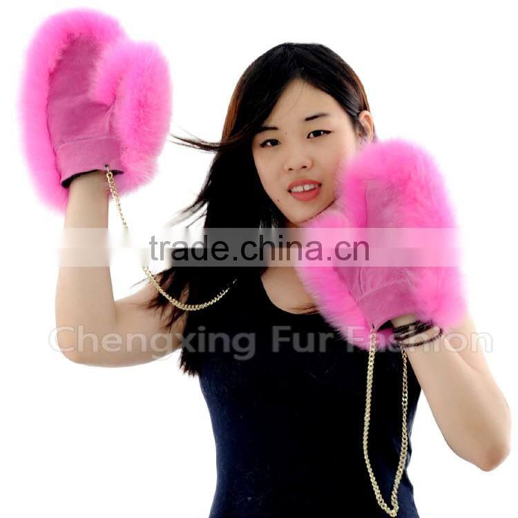 CX-A-67C Genuine Fox Fur Fingerless Winter Hand Leather Glove