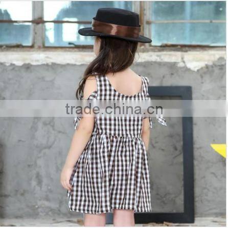 2017 kids summer clothes off shoulder plaid baby dress wholesale western style girl child dress