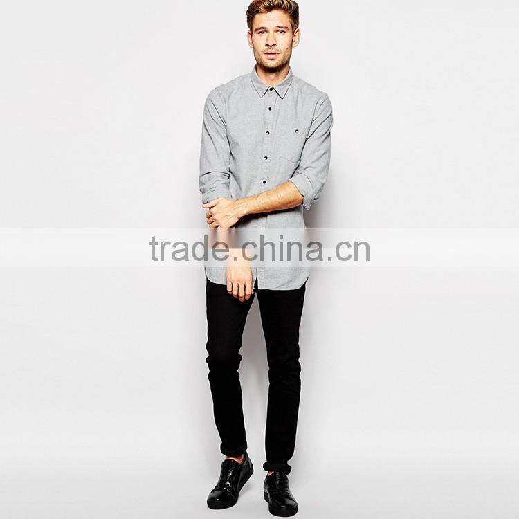 Mens slim fit flanel shirt in grey custom long sleeve casual shirts for men