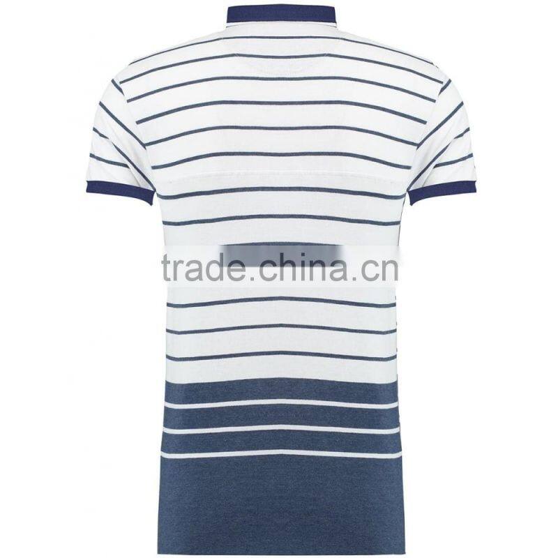 MGOO 100% Cotton Pique White Woven Stripe Polo Blue Tie Dye Color Short Sleeves Custom Polo