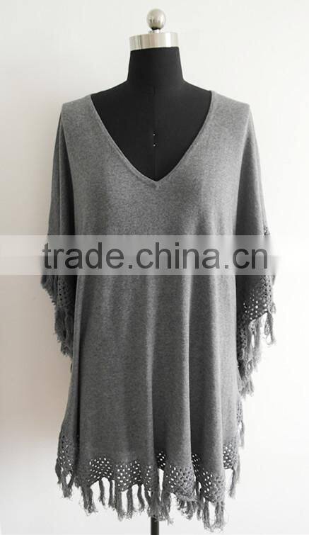 2014 Fashion knitted ladies cashmere cotton poncho sweater