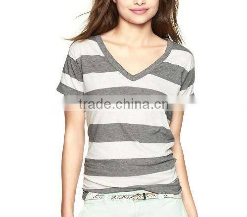 Greymelange white striped V neck womens t shirt
