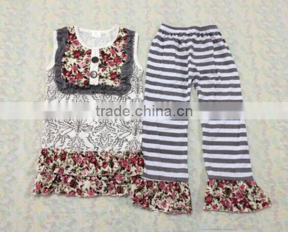 2015 EasterNew Design fashion girl Cotton Outfit With Ruffles Kids Boutique long sleeve green Outfit Baby Clothes Set