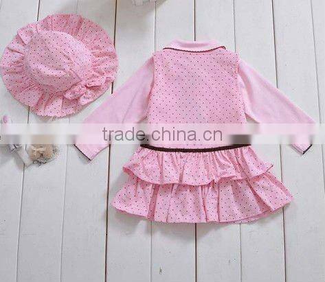 3 pcs set ,Corduroy Skirt + pink blouse + Bow Hat ,baby suit set