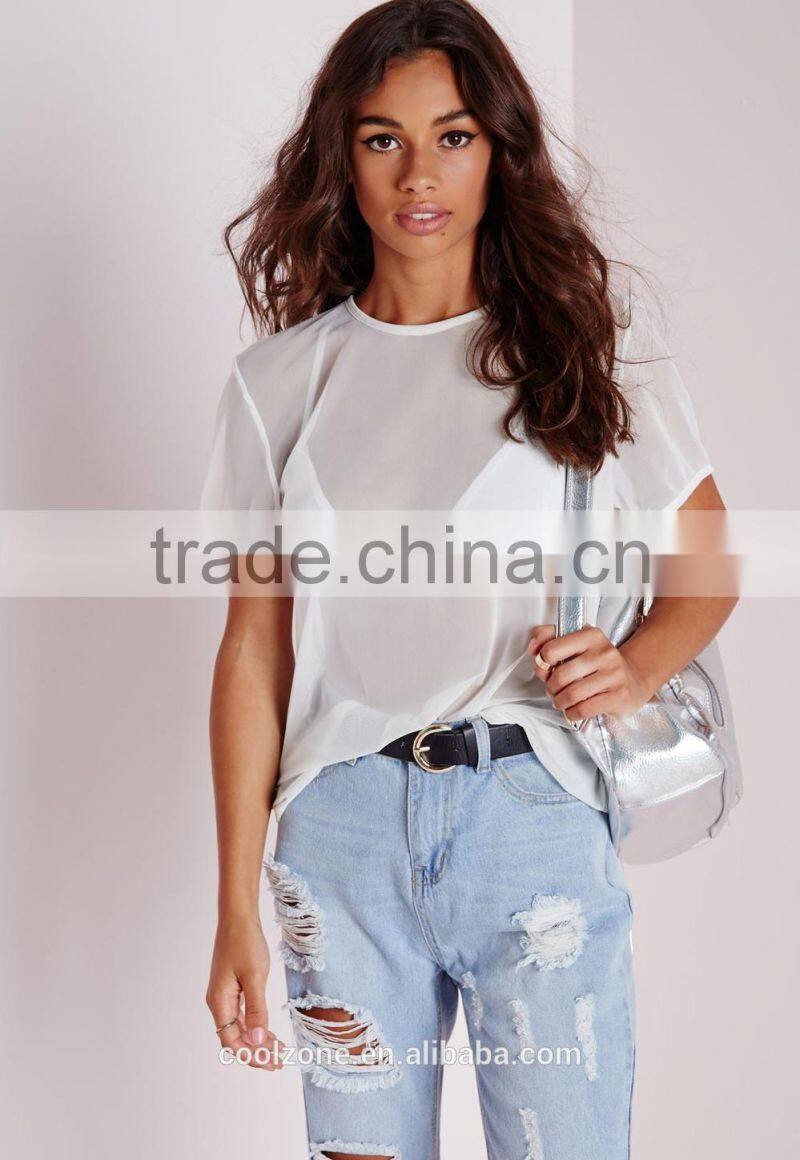 Cheap sheer mesh short sleeve women t shirt wholesale china