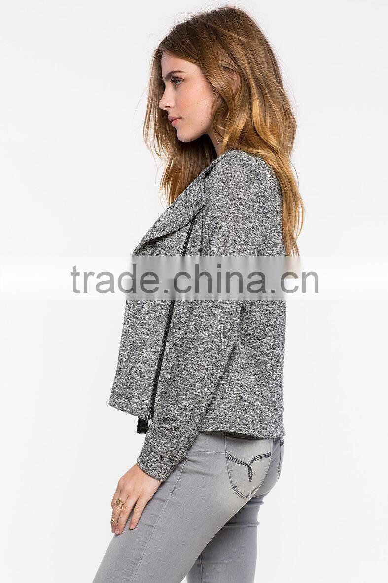 Fashion notch collars zip-up motocycle jacket winter woman jacket