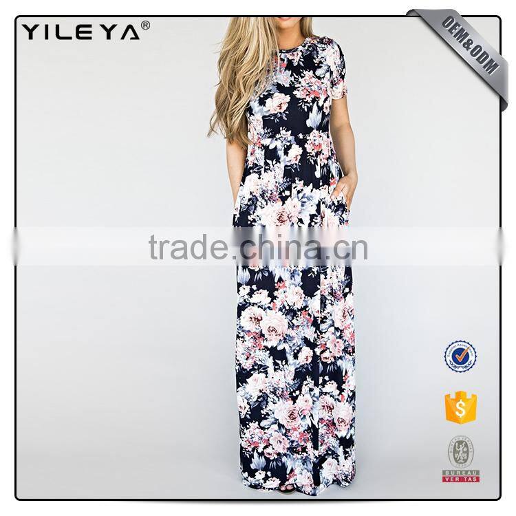 Custom made women summer floral one piece long dress ,women floral maxi dress beach