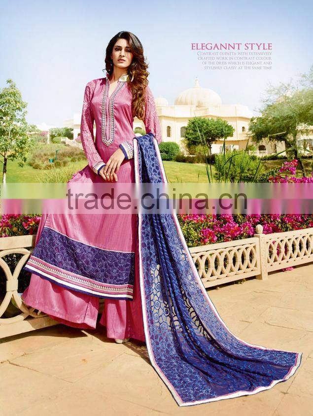 Amazing Deep Pink Color Long Straight Cut Bottom net Border Designer Semi Stitch Salwar Kameez