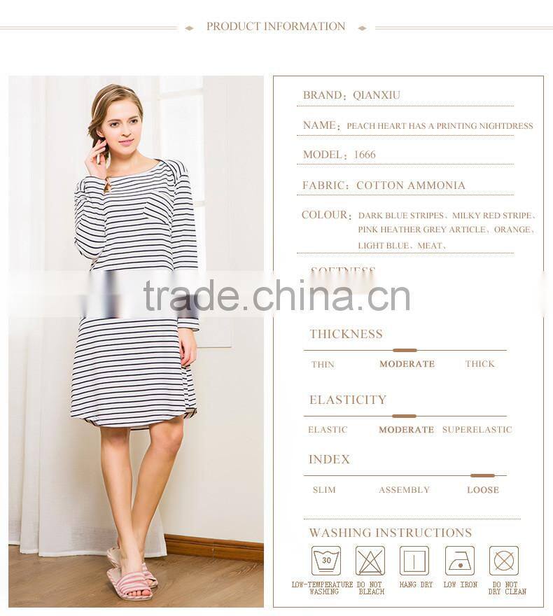 Best Price Qianxiu Ladies Long Sleeve Striped Images Sex Night Dress for Women