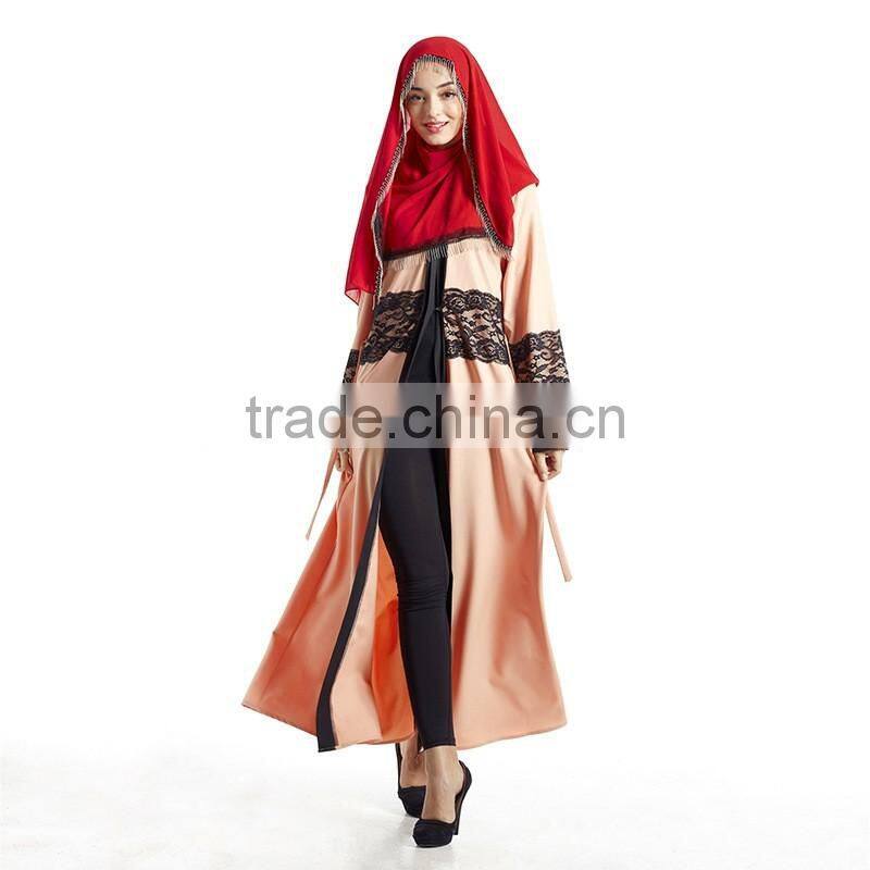 hemp black red patched muslim dress robe/xge muslim Arabian middle east lace abaya kaftan dress/ islamic muslim women dress