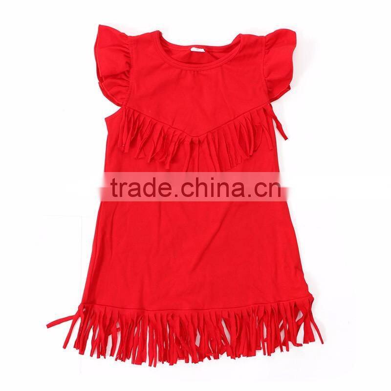 baby girls tassels cotton dress boutique all-match clothing kids wear fringe multi color mint M7031507