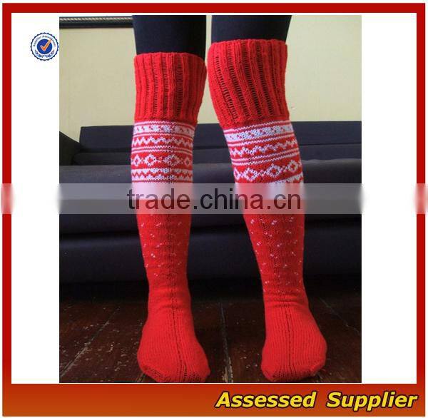 High Quality Knitted Red Patterned Acrylic Thigh High Winter Socks