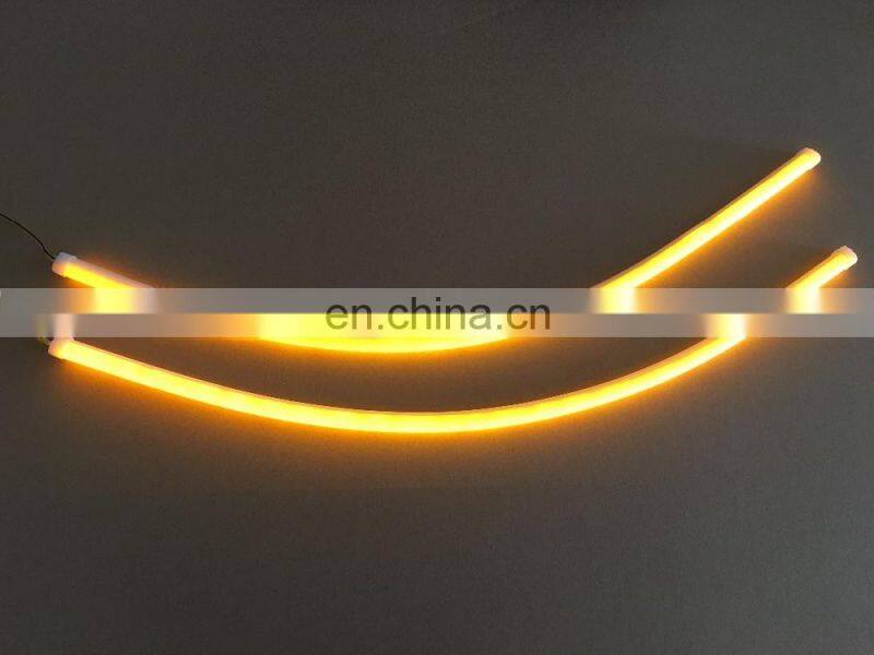 universal 2x60cm car led flexible DRL with running turn signal car headlight flow turn light