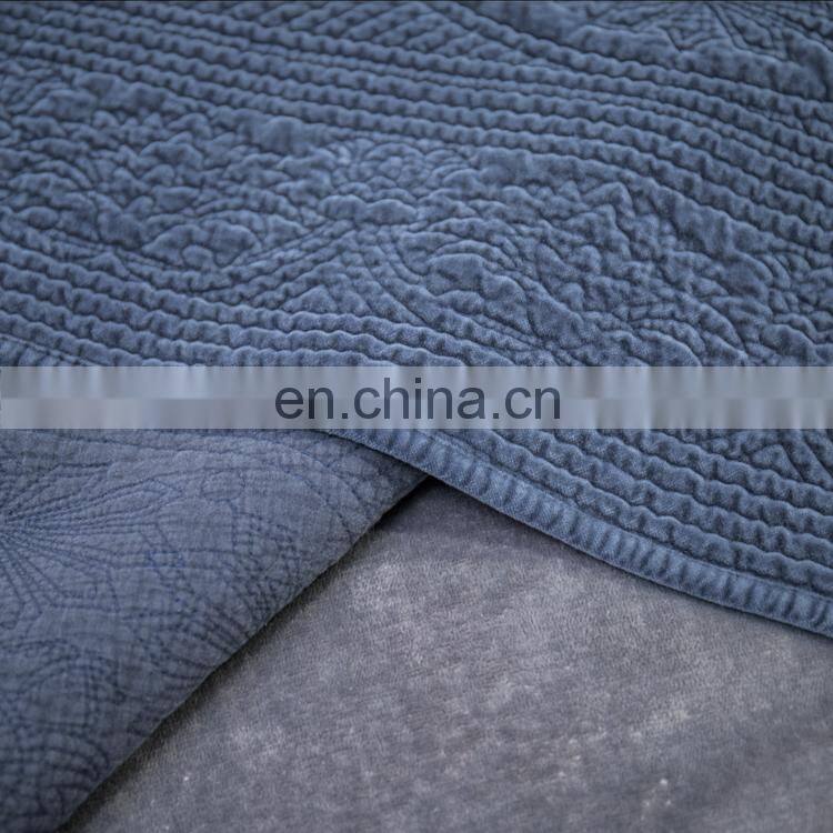 Oversized Microfiber Lightweight blue color Embossed Wavelet Pattern quilt set /bedding sheet sets