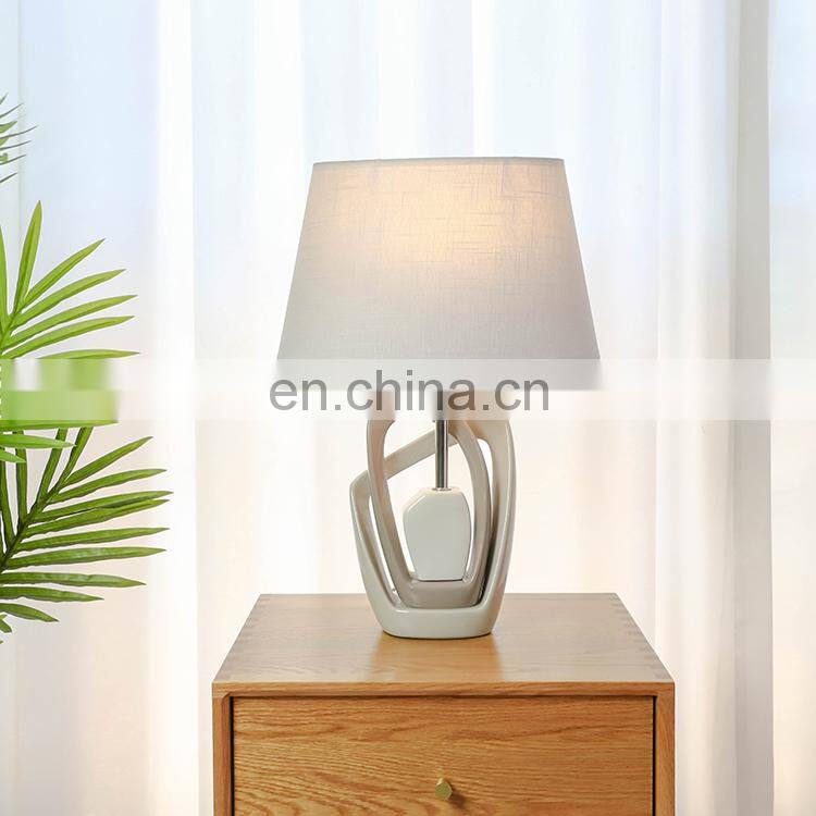 Top sale beige porcelain base cloth lampshade home decor hotel table lamps for indoor