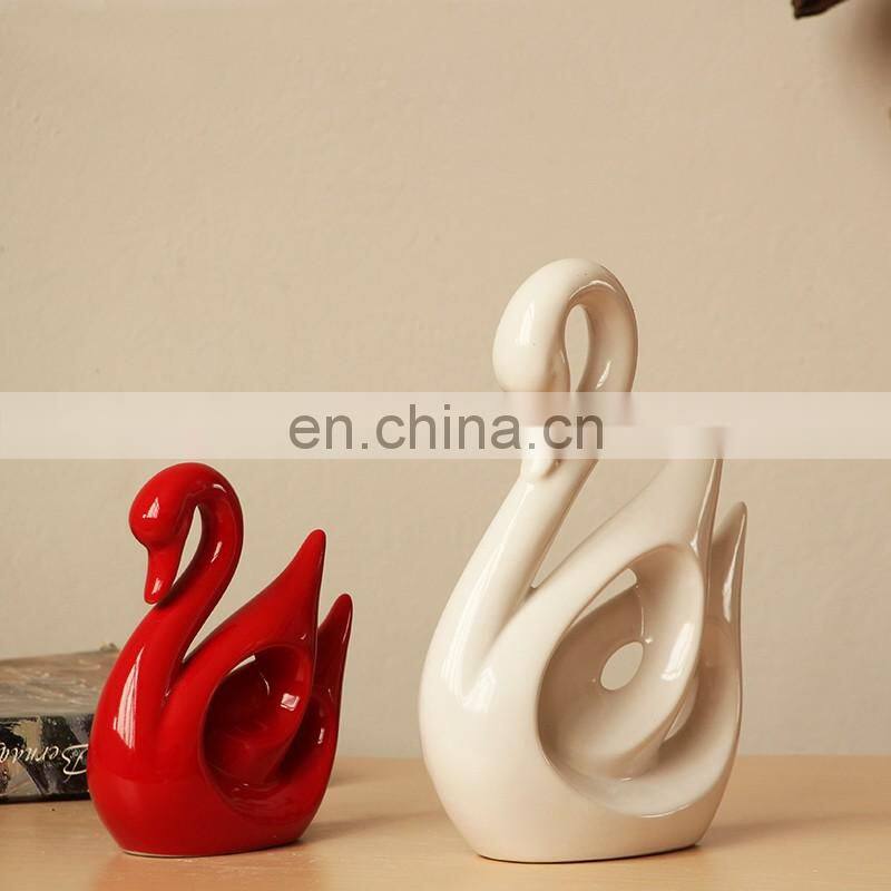Color Glazed cheap swan wedding decoration for newly couple