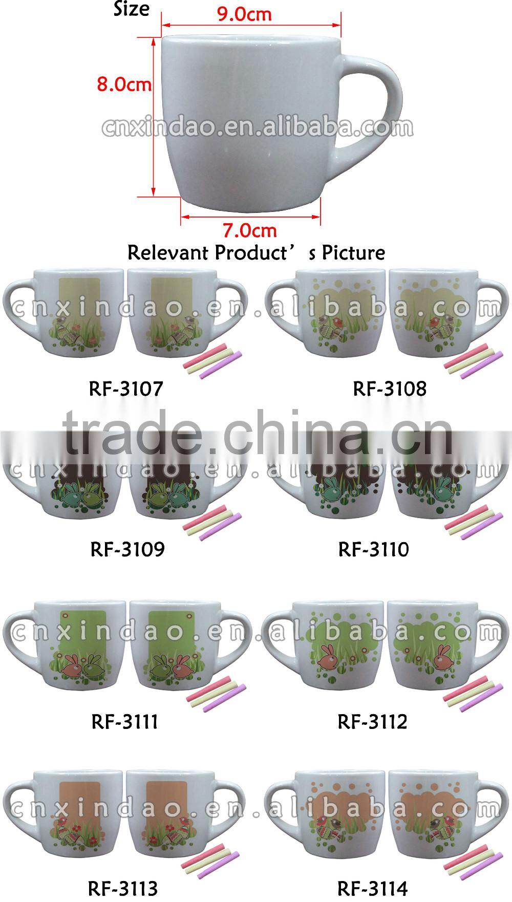 Belly Shape New Easter Designed Porcelain Tea Cup with Chalk for Porcelain Memo Cups