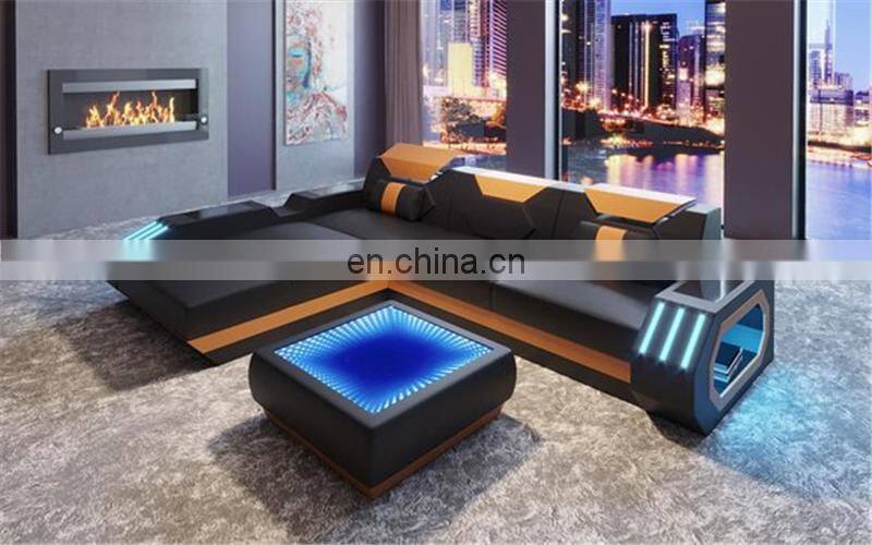 modern design leather corner sofa bed high quality living sofa cum bed with led lights