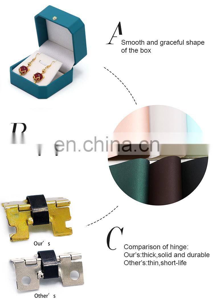 Custom Logo Octagonal Shape Blue Green Color Pu Leather Ring Pendant Earrings Box