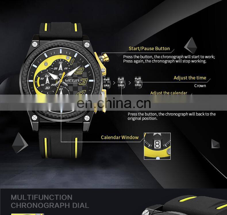 Chinese Wholesale MEGIR 2051 Original Brand Watch Fashion Military Big Dials Silicone Strap Sport Watches