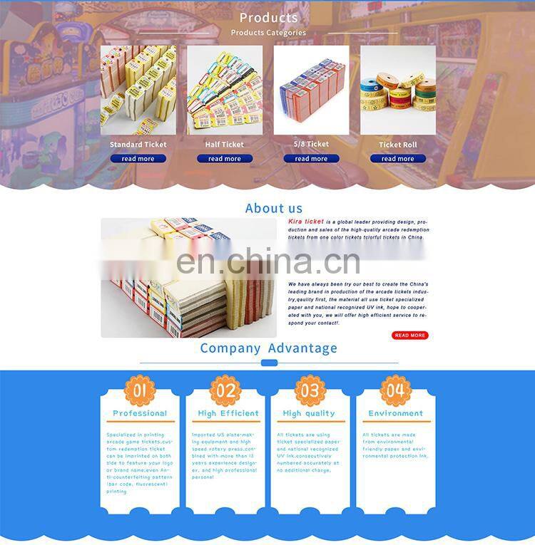 Good quality cheap price 180g custom printed redemption tickets arcade game machine