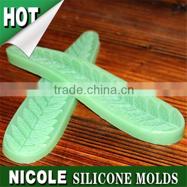 Nicole factory Q0066 handmade long leaf shape cake decorating icing silica gel mold