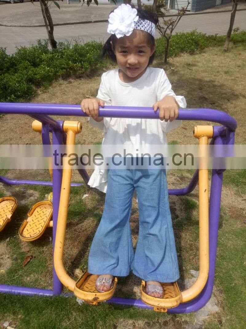 new style white dress clothes and blue bell-bottom girls baby and kids wholesale boutique outfits