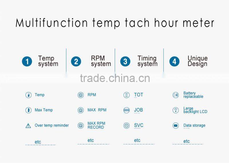 Digital LCD tach hour meter thermometer temp meter for gas engine motorcycle marine jet boat buggy tractor pit bike paramotor