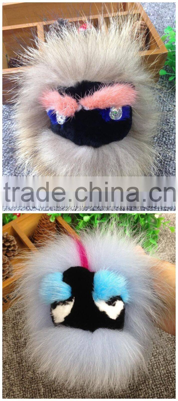 New Arrival Bag Phone Carkey Ornaments Monster Style Real Racoon Fur Leather Key Rings
