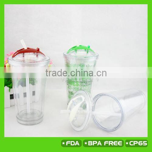 16oz double wall plastic cup with dome lid and straw ,NEW PRODUCT