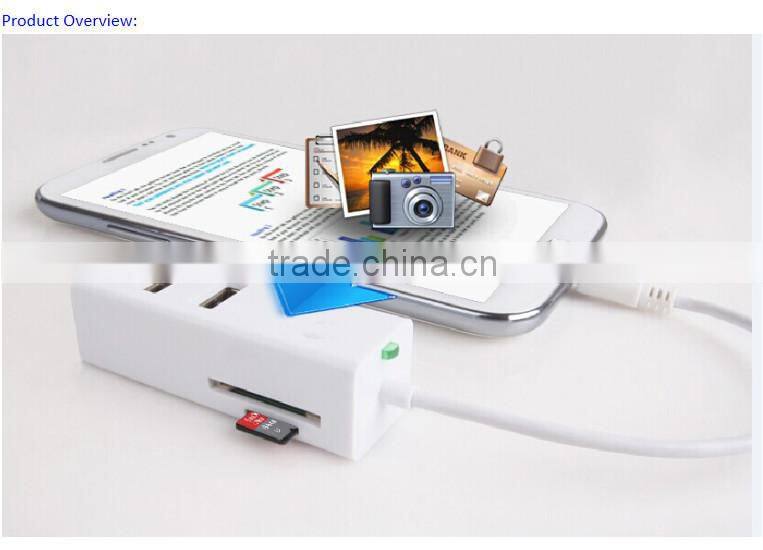 High quality 5 sots USB otg card reader & Hub 3 Port USB 2.0 Hub & otg mobile card reader