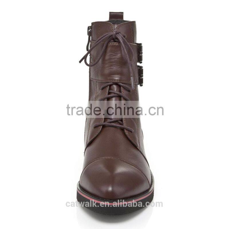 High quality fashion casual beautiful ladies flat boots lace up riding boots ladies ankle boots
