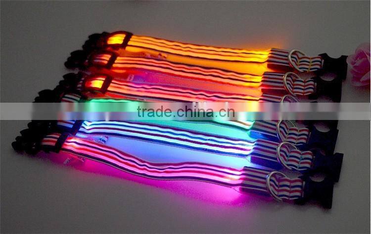 Sailor Nylon Stripe LED Luminous Pet Dog Collar 3 size for Large and Small Dogs Puppy LED Flashing Collar Safety Night