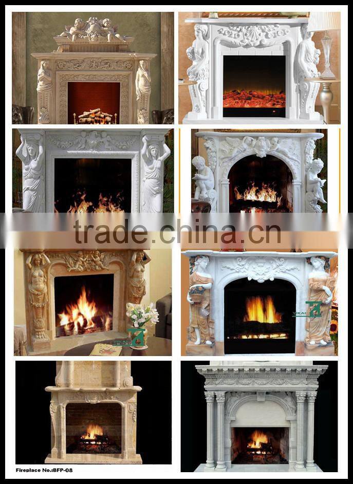 indoor freestanding white stone marble Fireplace Mantel