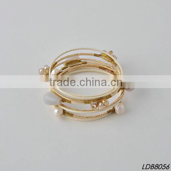 White Turquoise Bead Bangle Set Silver Leaf Turquoise Stone Bangle