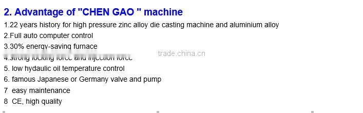 22 years history CHEN GAO brand 130T hot chamber die casting machine
