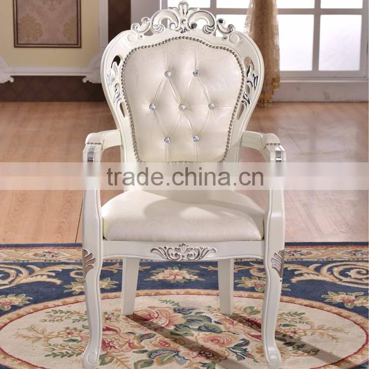 Rubber wood white leather armchair high back dining chair
