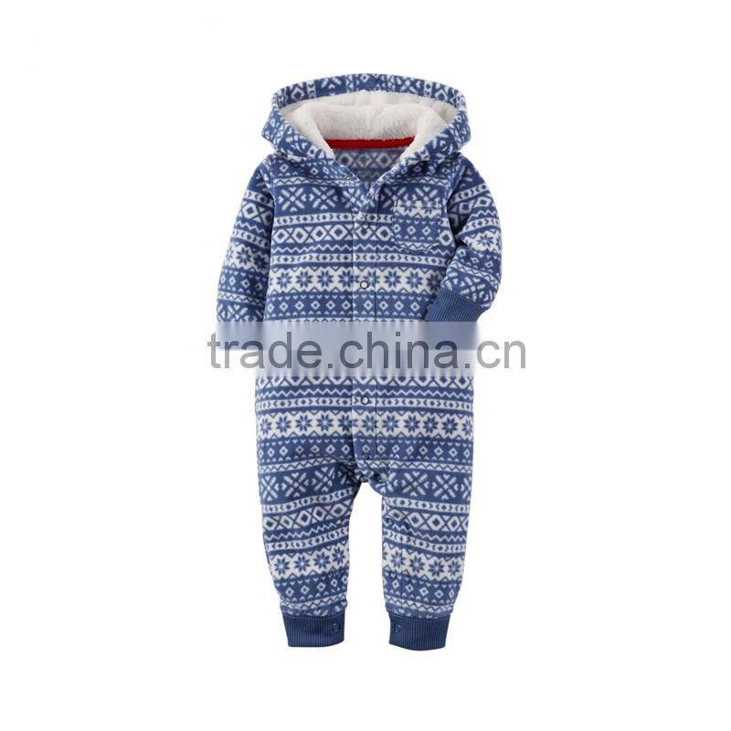 Hot sale winter new design polar fleece hooded baby warm romper