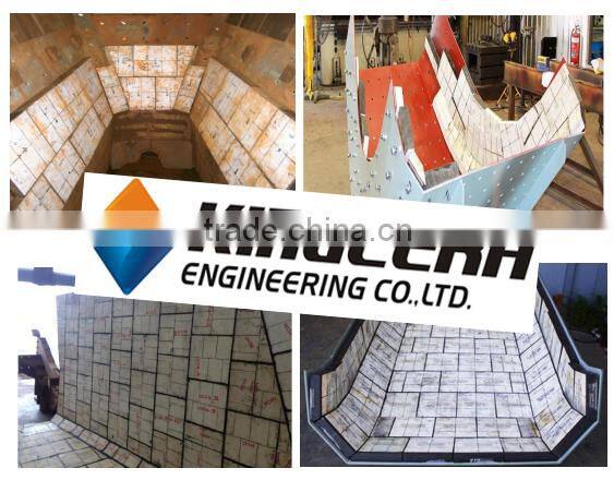 Abrasion impact mining hopper chute 92% alumina ceramic composite rubber liner