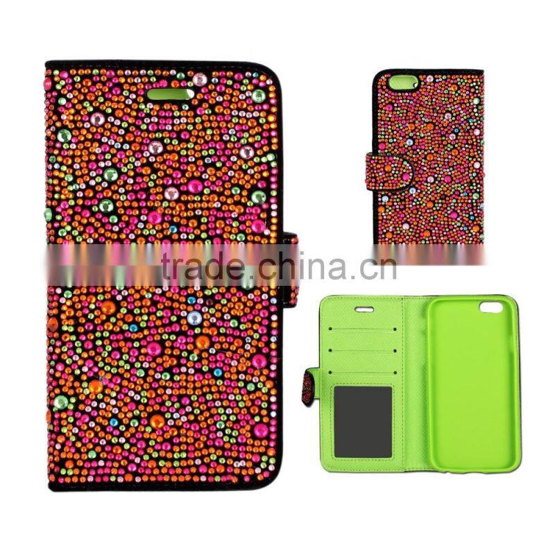 shinning diamond wallet case for lady, booklet case for iphoneSE/iphone6/iphone6 plus