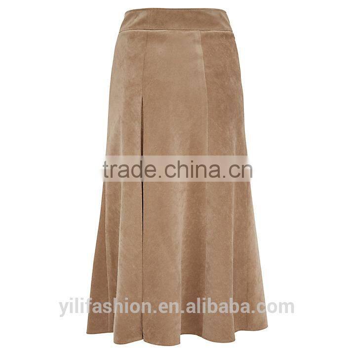 2016 stylishly sophisticated look flared design elegant staple camel pleated cord skirts