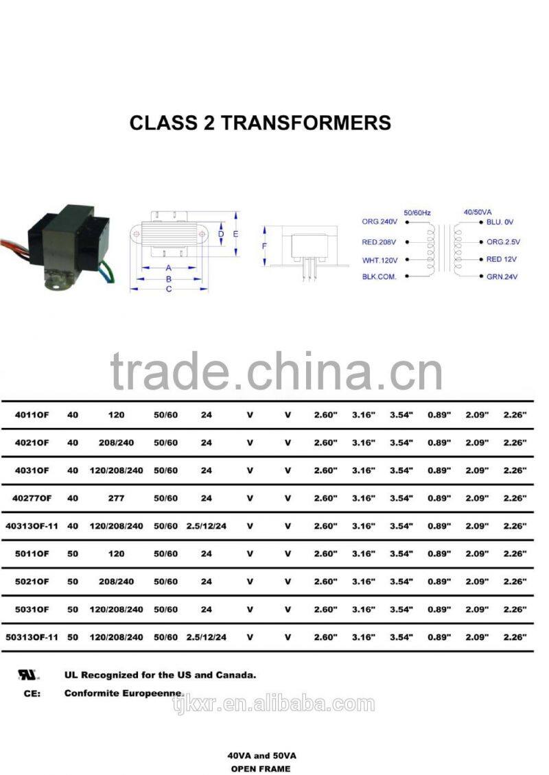UL cul approved 5VA 24V control transformer class 2 , with 2-year product warranty and life insurance liability