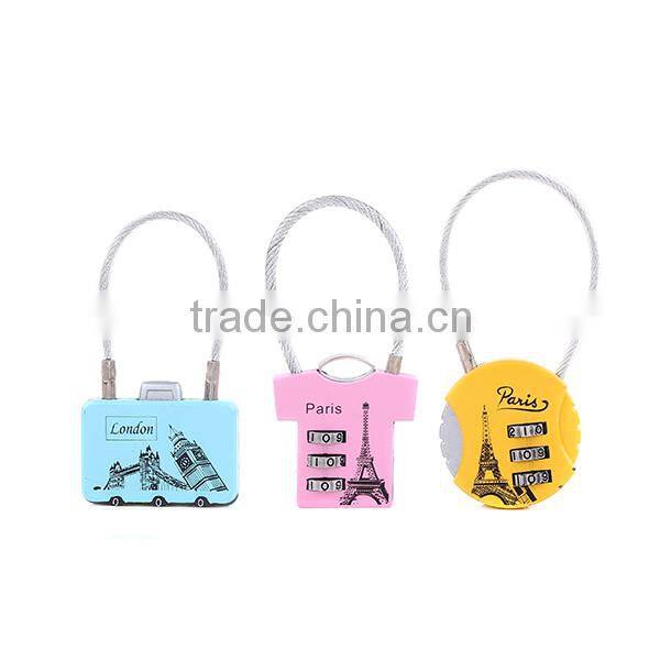 cute 3-digital code retractable steel cable lock