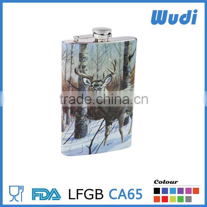 overall water transfer printing reindeer hip flask for mens gift HF104