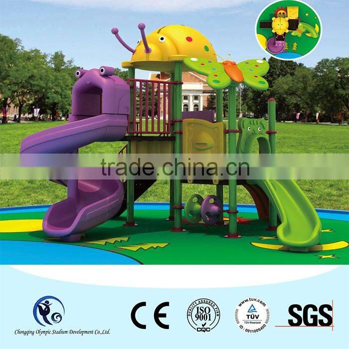 Cheap plastic slide kids playground equipment with insects decoration